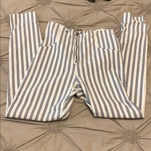 White and Gray Striped Pants